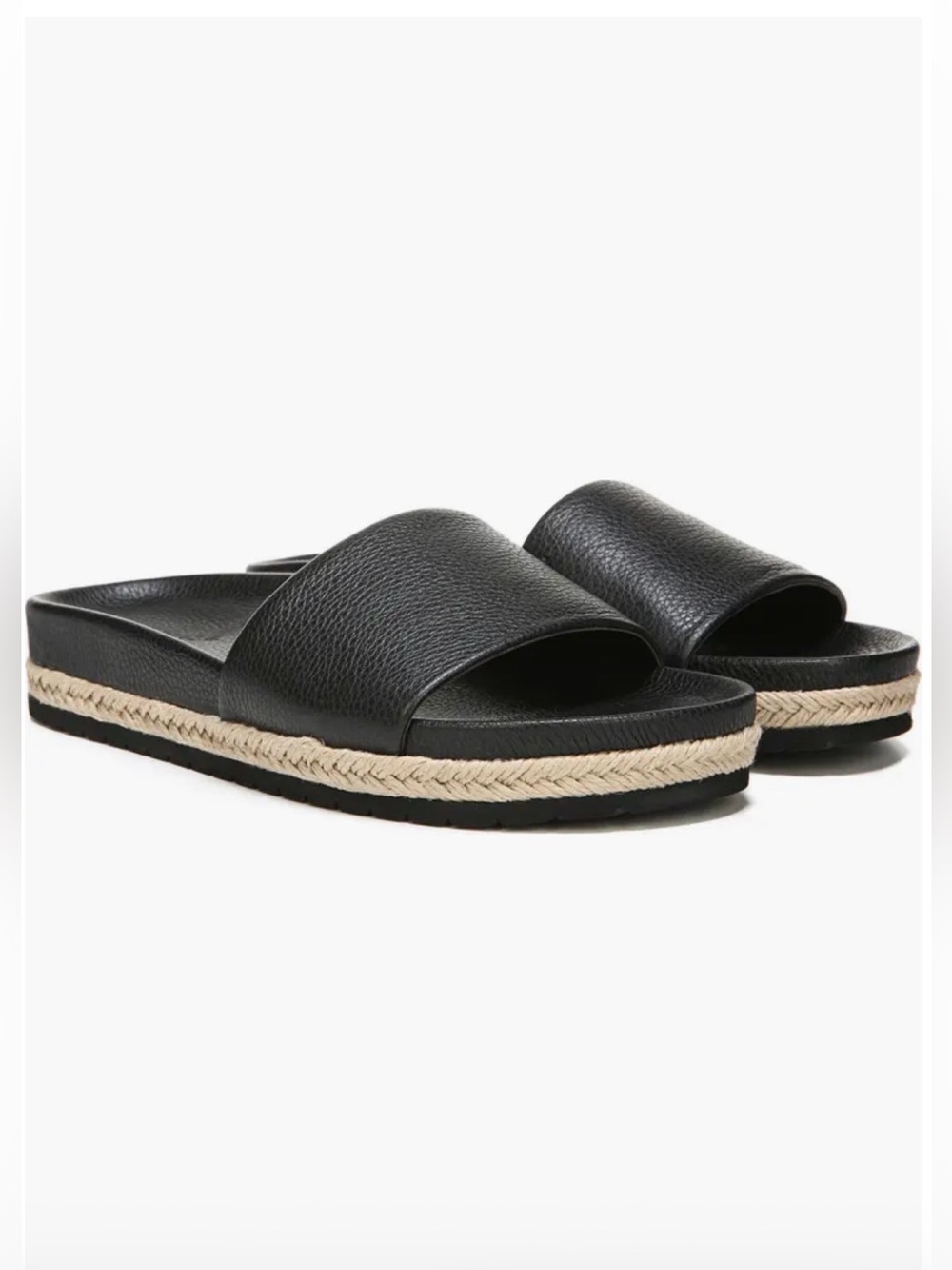 Vince Aurelia Platform Slide Sandals Black Leather Size 8 Braided Espadrille